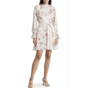 Ted Baker London Dinnaa Floral Dress Size 3 Beige Long‎ Sleeve